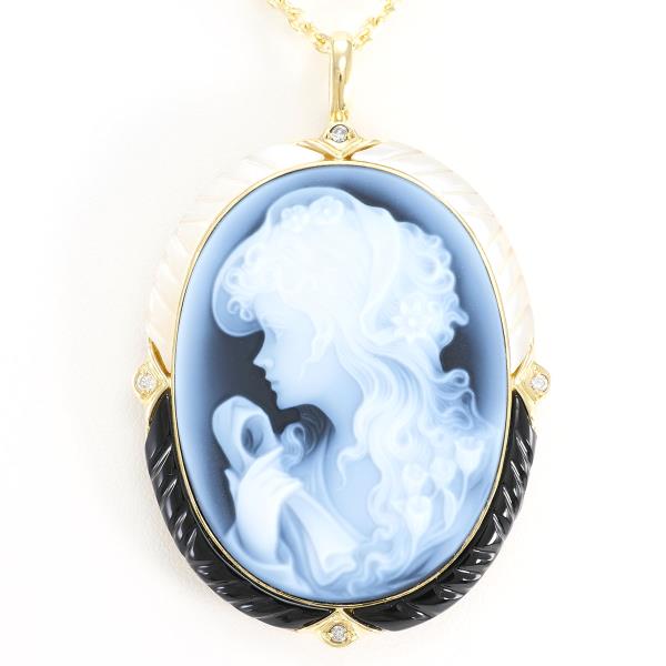 楽天市場 K18 18金 Yg イエローゴールド ネックレス ブローチ ストーンカメオ シェル オニキス ダイヤ 0 08 鑑別書 総重量約25 2g ジュエリー 中古 送料無料 新品同様 中古 あす楽 ギフトラッピング無料 ワンダープライス 楽天市場店