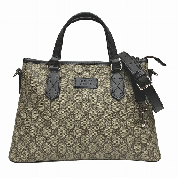 GUCCI グッチ GGスプリーム PVCxレザー 2WAYハンドバッグ グッチ GGスプリーム PVCxレザー 2WAYハンドバッグ ベージュx