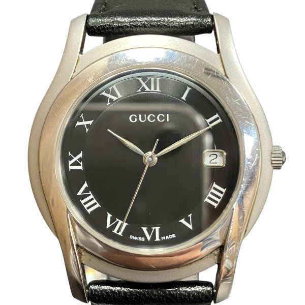 グッチ GUCCI 5500M クォーツ ブラック文字盤 デイト レザー 時計 腕時計 メンズ 送料無料 【中古】