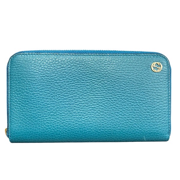 グッチ GUCCI インターロッキングG 449347 ターコイズブルー ラウンドファスナー 財布 長財布 レディース 送料無料 【中古】