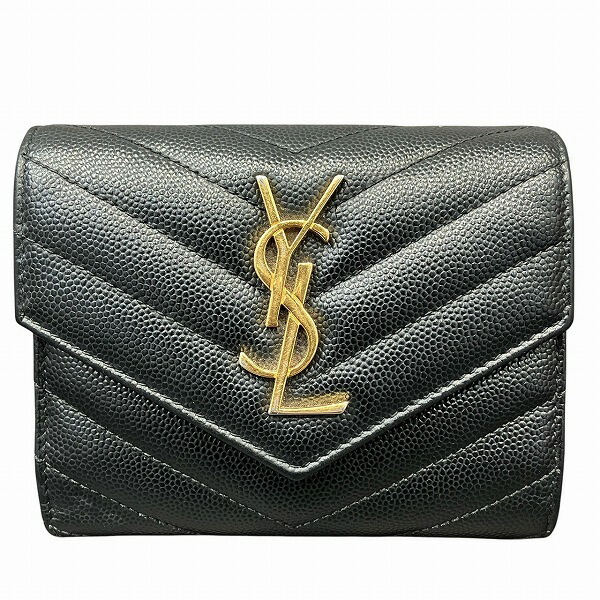 Yves Saint Laurent ブラック三つ折り財布 SAINT LAURENT サンローラン ブラック三つ折り財布