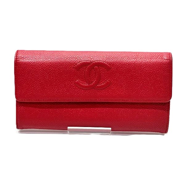 シャネル CHANEL ジップウォレット 18番台 8行 S金具 2つ折り紙入れ 長紙入れ レディース 貨物輸送無料 【中古】