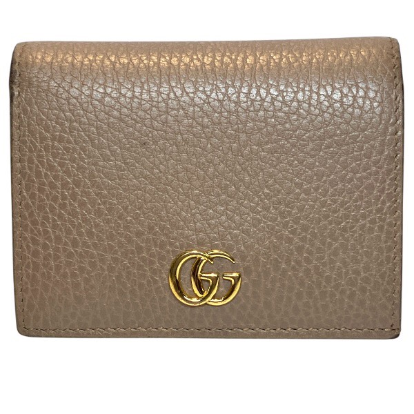グッチ GUCCI GGマーモント 456126 ベージュ レザー 2つ折り財布 レディース 送料無料 【中古】