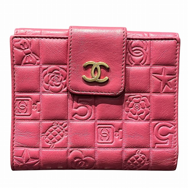 シャネル CHANEL 二つ折り 財布 アイコンライン ピンク シルバー シャネル CHANEL 財布 二つ折り アイコンライン ココ ピンク シルバー