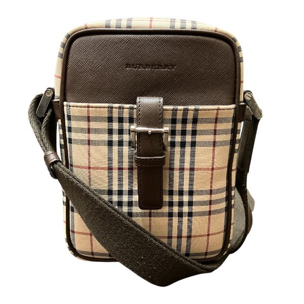 バーバリー Burberry ノバチェック 帆布×なめし革 曲がった掛け 御徒面子 ショルダーバッグ ユニ一発やる 貨物輸送無料 【中古】