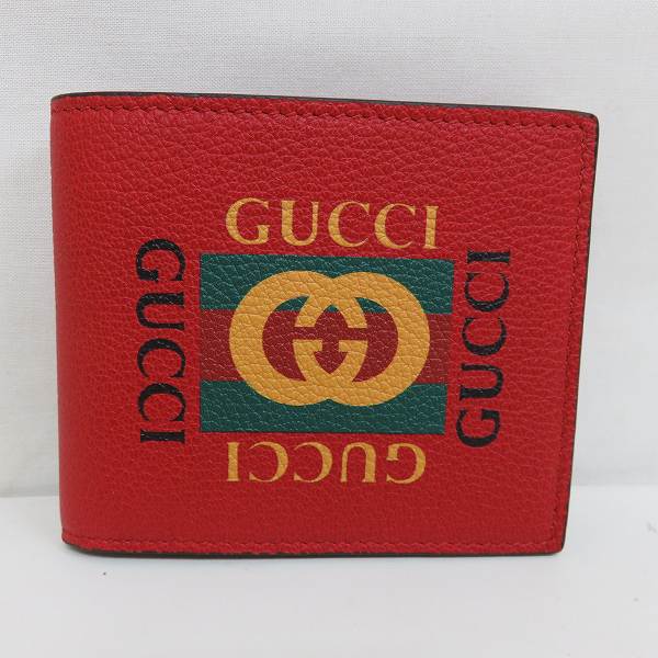 全品本物保証 ブランドアイテム ヴィンテージ レッド Gucci 財布 ケース ユニセックス カーフ カーフ 財布 2つ折り グッチ 未使用品 ユニセックス S4 ロゴプリント 送料無料 中古 あす楽 ワンダープライス 店