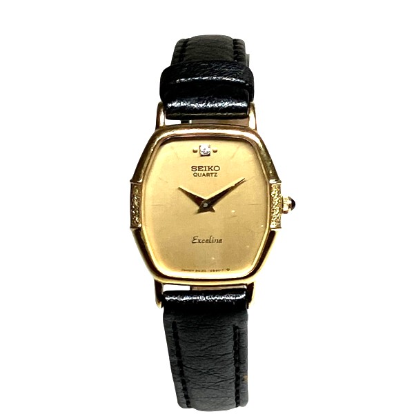 572 SEIKO エクセリーヌ 箱付き ダイヤベゼル オーバル ピンクシェル