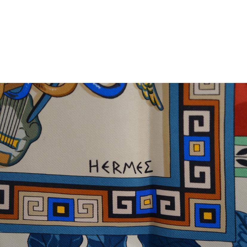 HERMES エルメス カレ90神々の音楽 ORG BEG Aランク 07 シルクスカーフ