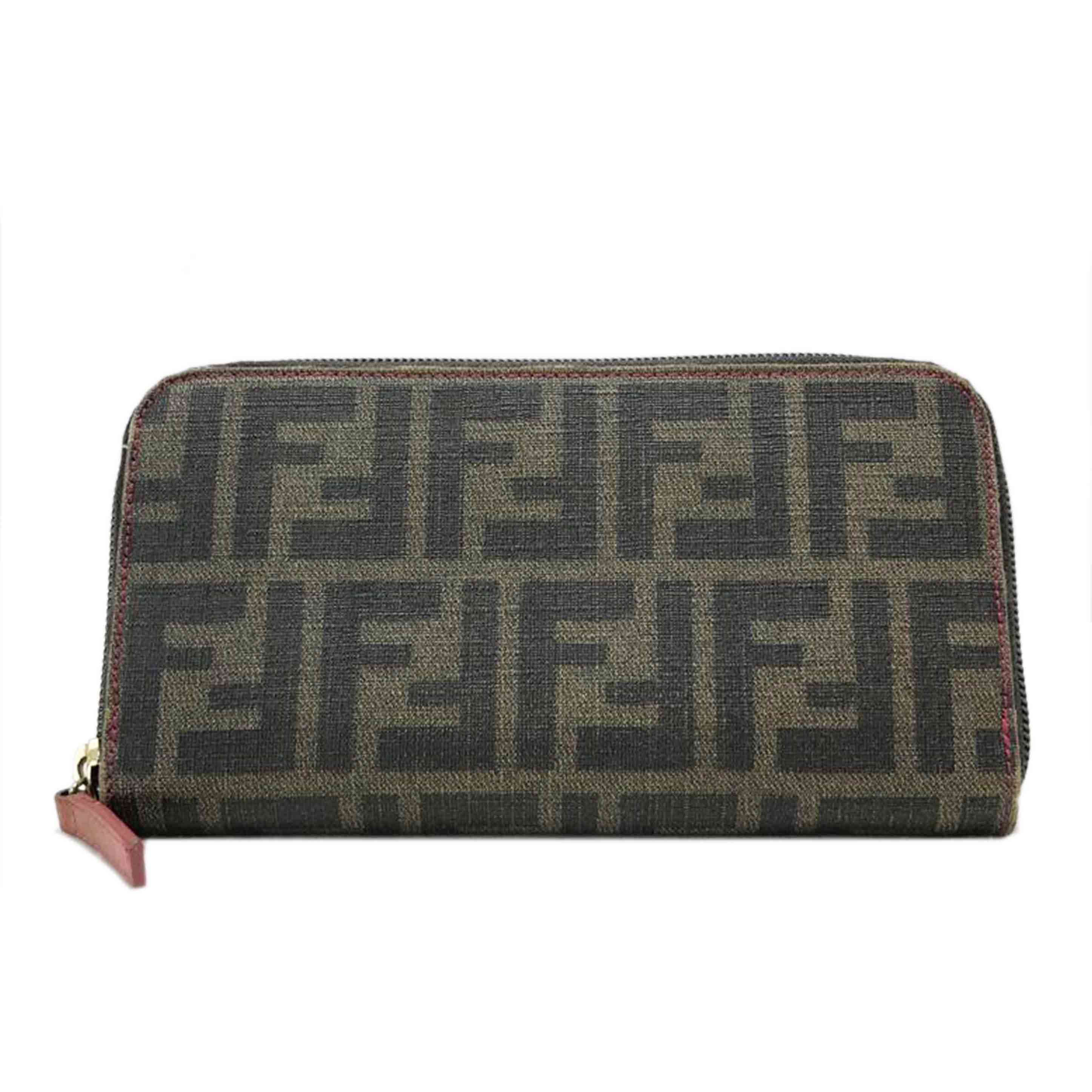 【美品】フェンディ 長財布 二つ折り財布 レザー 小銭入れ ズッカ柄 ピンク FENDI フェンディ 長財布 ズッカ柄 キャンバス×レザー ブラウン