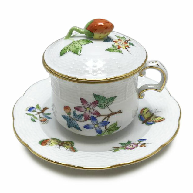 HEREND ヘレンド/ヴィクトリアプレーン クリームカップ&ソーサー 蓋つき/ABランク/51【中古】