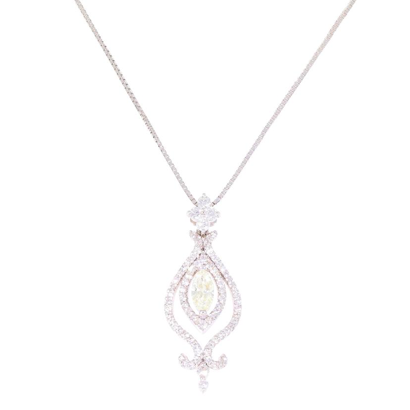 ◎K18WGダイヤネックレス0.301/0.51ct/Aランク/59【中古】