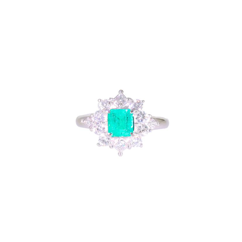 PT900エメラルドダイヤリング0.66/D0.71ct/Aランク/92【中古】