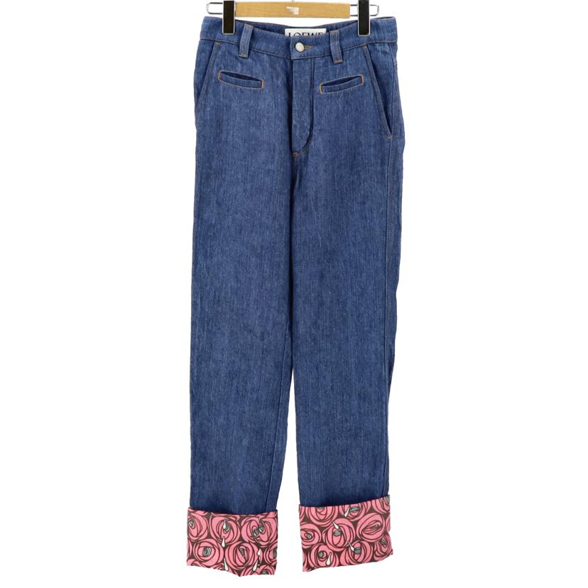 ☆美品☆LOEWE レザー ロゴパッチ スキニーデニム 34 LOEWE アナグラム バギー ジーンズ (デニム) 38アジアンフィット LOEWE