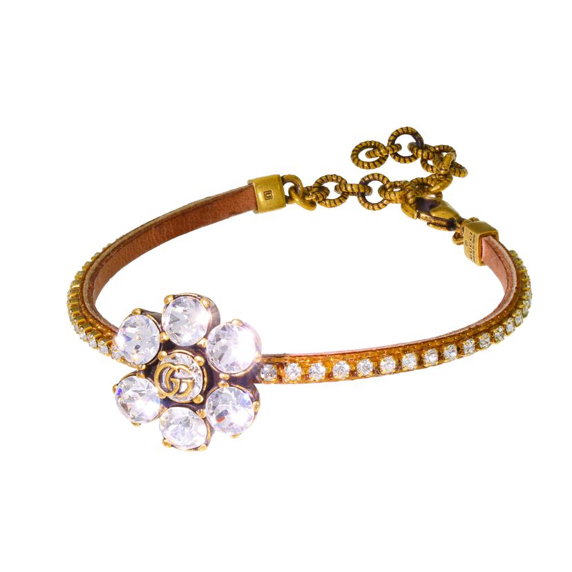 良品 グッチ ロゴ クリスタルビーズ フラワー 花 ブレスレット ゴールド 石 良品 グッチ ロゴ クリスタルビーズ フラワー 花 ブレスレット