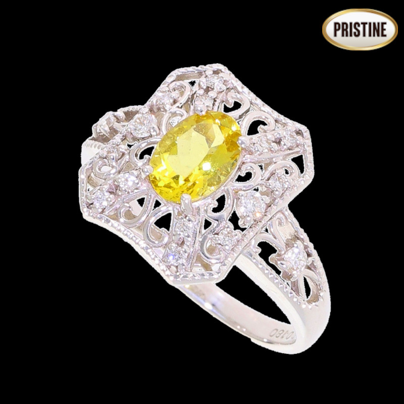 【Pristine Condition】 K18イエローベリルダイヤリング0.684/D0.18ct ＃13/SAランク/75【中古】