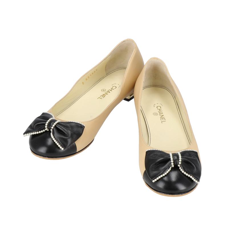 CHANEL シャネル/パールリボンバレエシューズ/G31355/大きさ:37C/A序列付ける/91【中古】