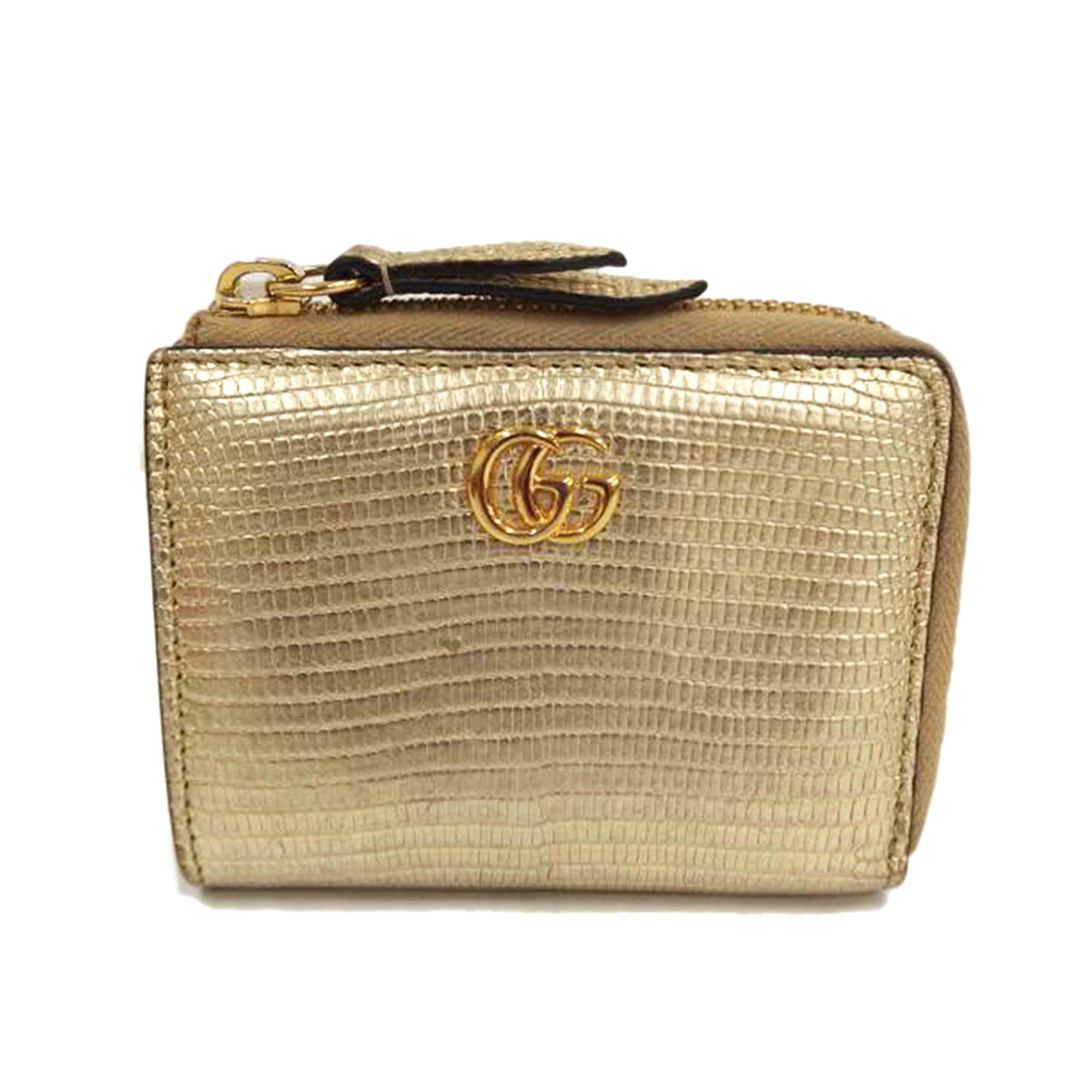 GUCCI グッチ/GGマーモントL字ファスナーリザードゴールド/644406/Bランク/82【中古】