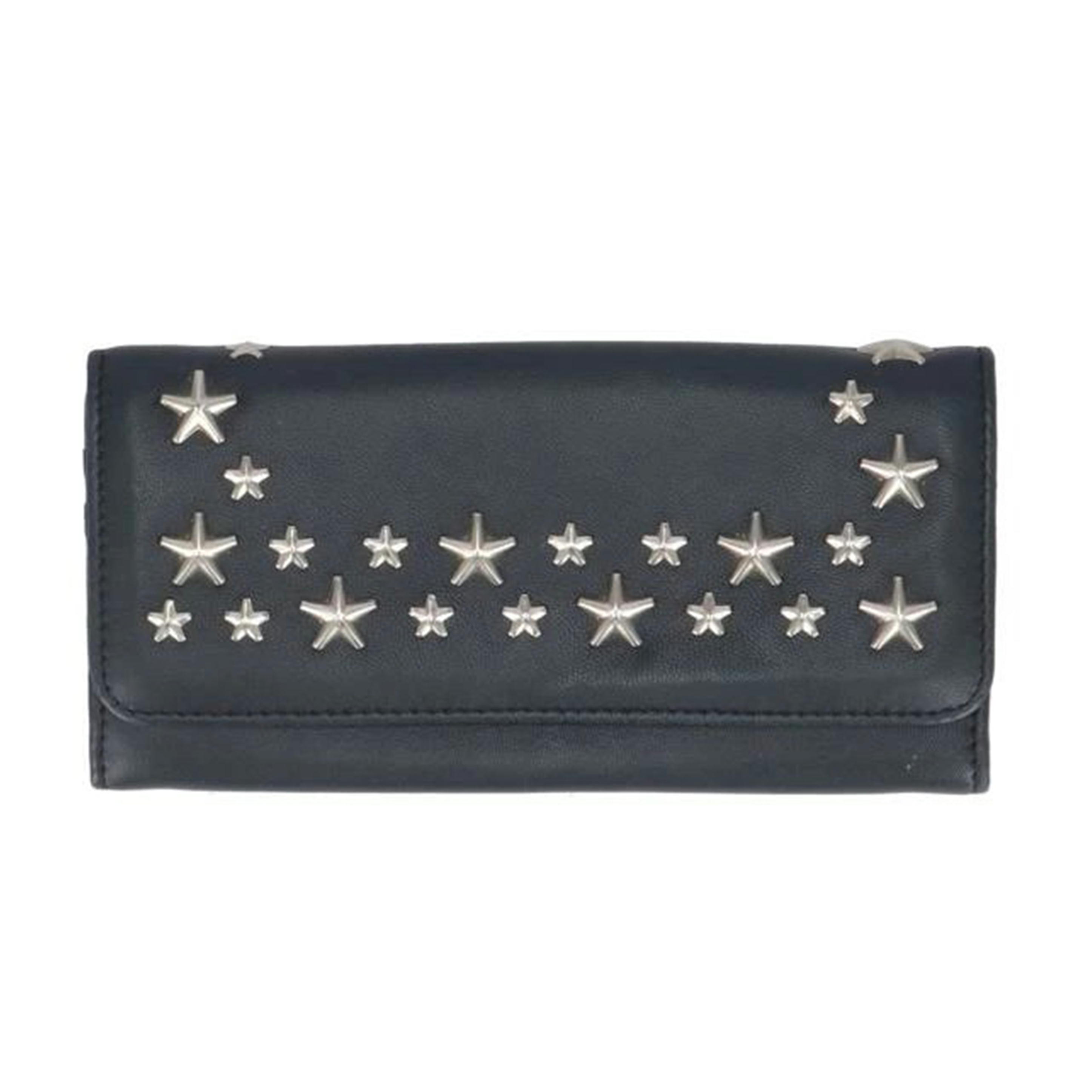 【未使用に近い】ジミーチュウ 二つ折り財布 レザー 小銭入れあり スター 黒 JIMMY CHOO ジミーチュウ 財布 メンズ 二つ折り ミニ財布 スター
