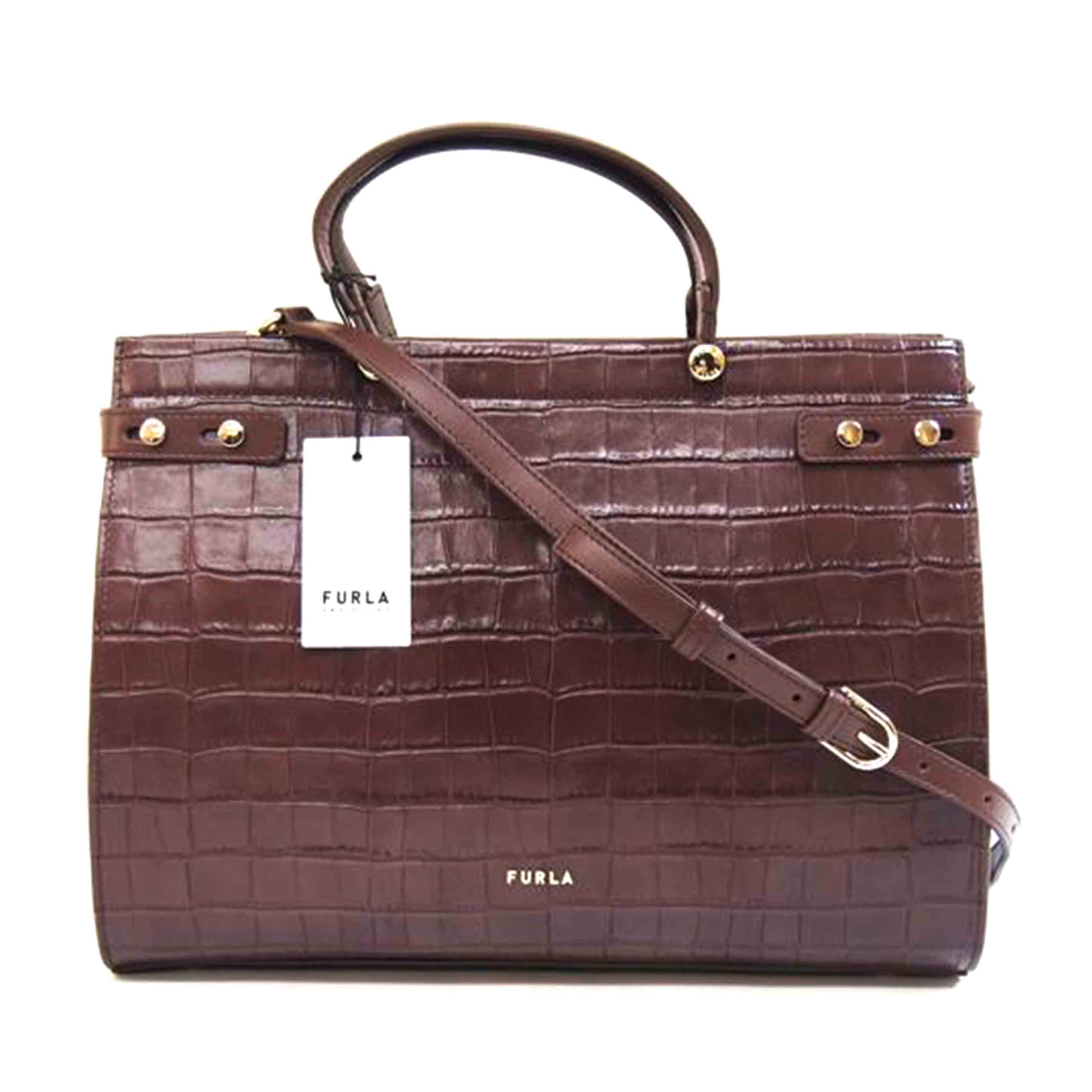 FURLA フルラ/LADYクロコ型押しカーフトートバック/BAWB01L/SAランク/71【中古】