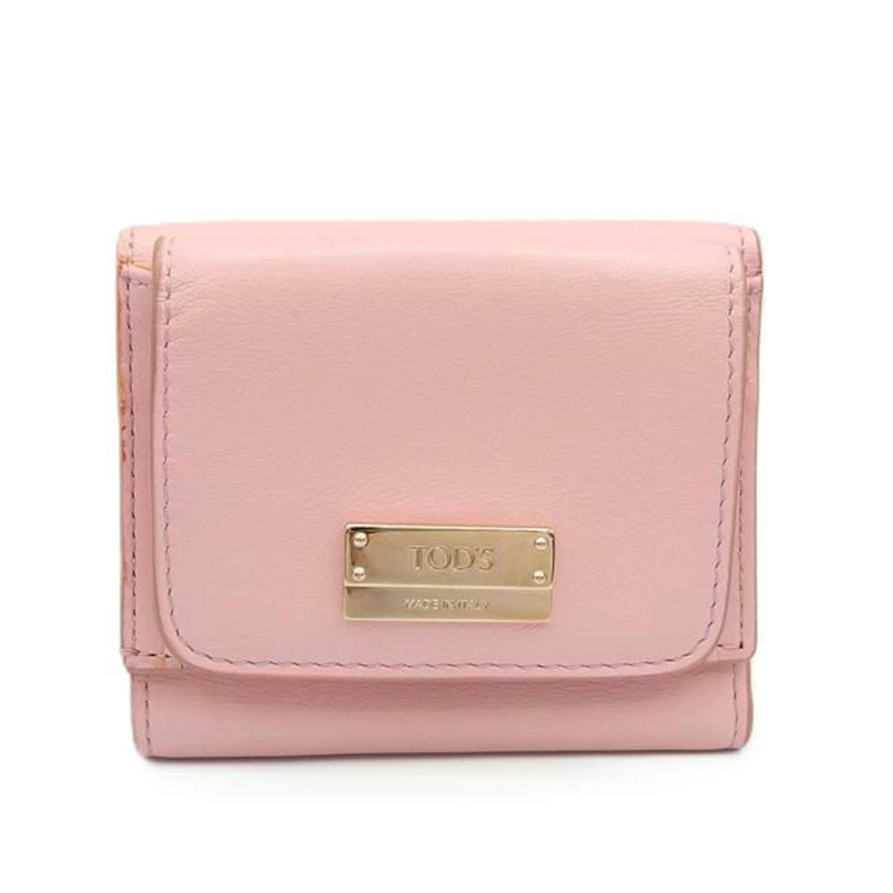 TOD'S トッズ/ミニ三つ折り財布/レザーメタルバー/ピンク/ABランク/88【中古】