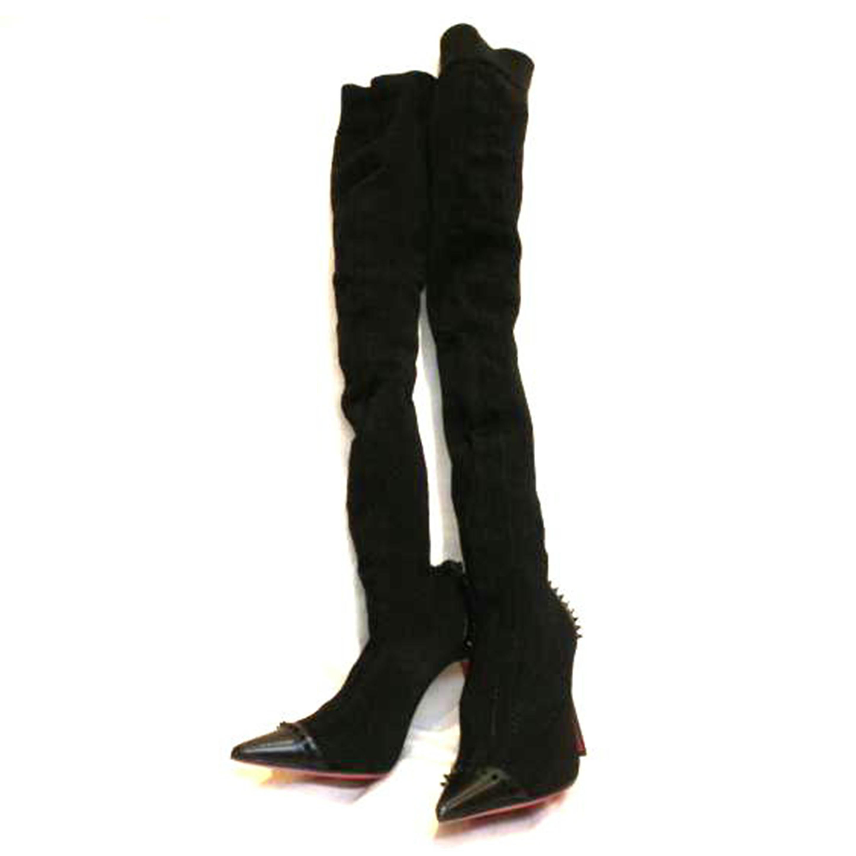 Christian Louboutin クリスチャン ルブタン/スタッズニットニーハイブーツピンヒールブラック/ABランク/92【中古】