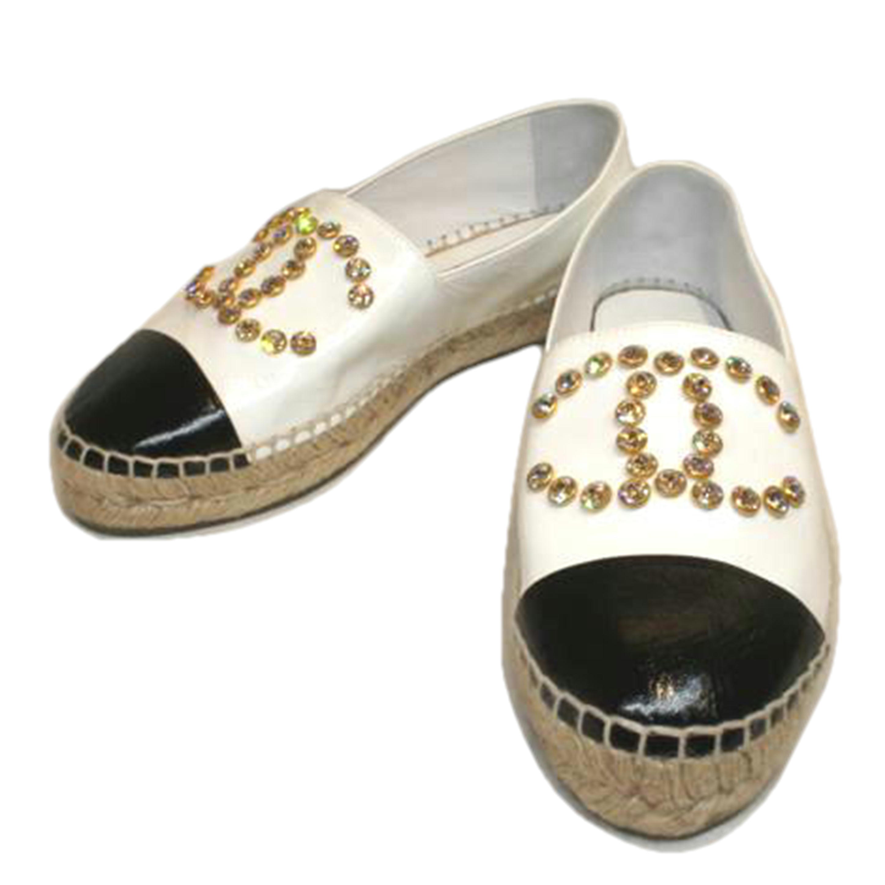 CHANEL シャネル/ビジューココマークエスパドリーユホワイトブラック/AB序列付ける/92【中古】