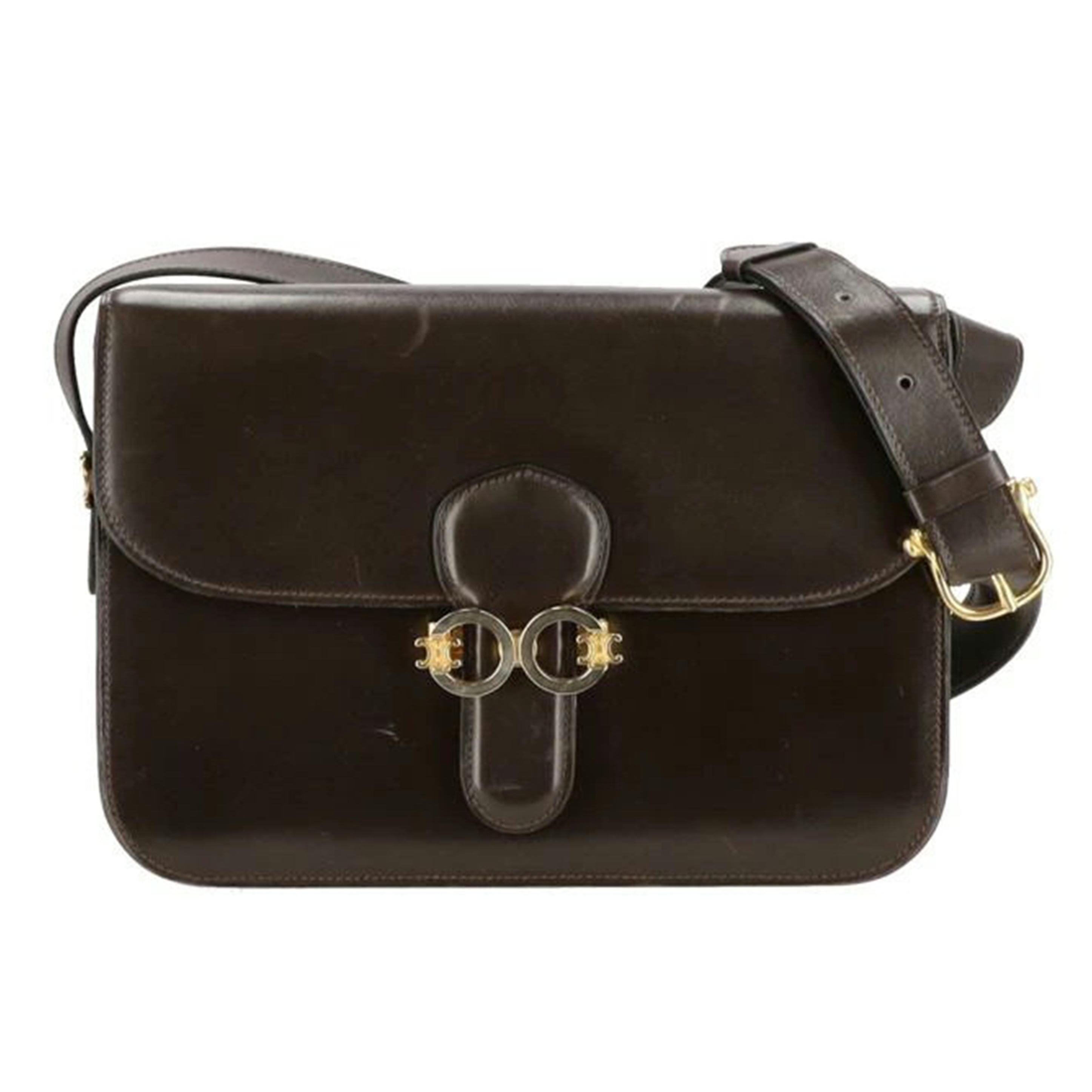 CELINE セリーヌ/ヴィンンテージ/マカダムバックルレザーフラップショルダー /ABランク/24【中古】