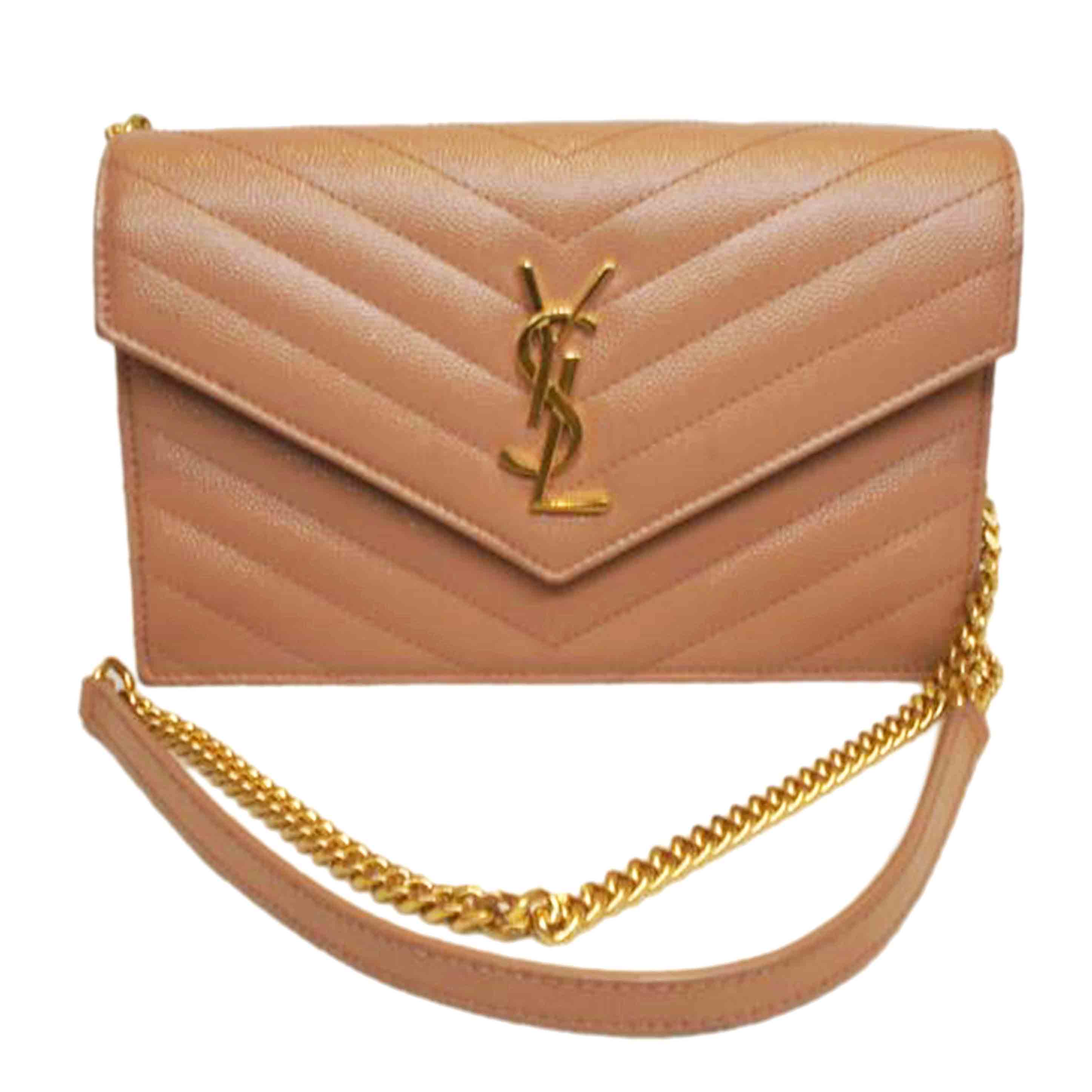 SAINT LAURENT サンローラン/カサンドラエンベロープチェーンウォレットピンクベージュYSLロゴ/695108/092*/ABランク/92【中古】｜ワンダーレックス 店