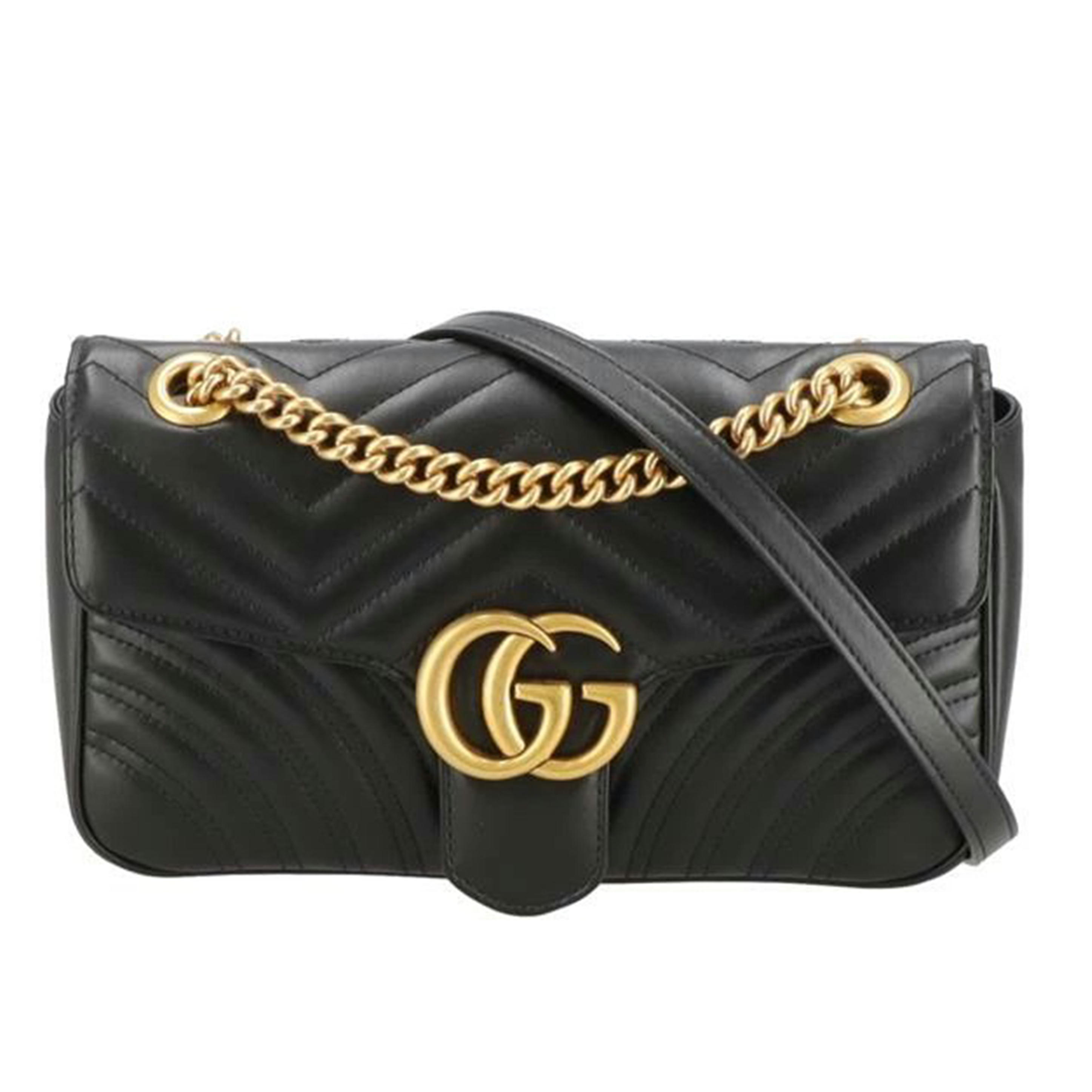 GUCCI グッチ/GGマーモント/キルティングレザーショルダーバッグ/黒いこと/443497/520***/SA価値づける/18【中古】