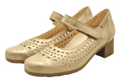 MEPHISTO メフィスト　GILIA PERF ダークトープ　メタリックパンチング革　ストラップパンプス　インソール入り｜ＷＯＮＤＥＲＳＨＯＥＳ店