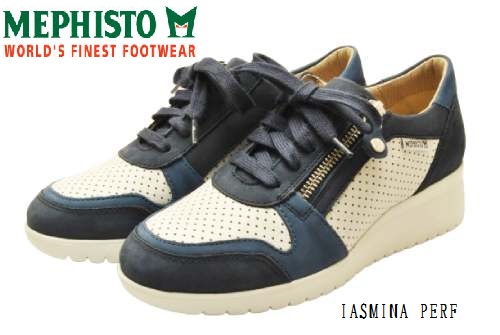 メフィスト　MEPHISTO IASMINA PERF イアスミナ パーフォレーション　ジーンズブルー　5147570　ファスナー付き　レザースニーカー　フランス