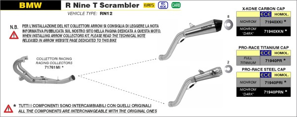 Arrow / アロー BMW R NINE T SCRAMBLER '21 認証マフラー ニクロム PRO-RACE サイレンサー | 71940PRI|ワンダーテック