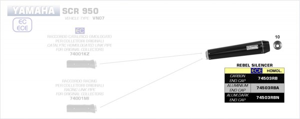 ARROW / アロー YAMAHA SCR 950 '17 Eマーク証 ニクロム DARK REBEL サイレンサー カーボンエンドキャ | 74503RB