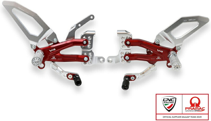 CNC Racing / シーエヌシーレーシング Adjustable rear sets Ducati Panigale V4 シリーズ for V4 V4 S and V4 Speciale - Pramac Racing リミテッドエディション シルバー/レッド | PE406PR
