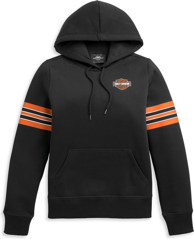 Harley-Davidson Women'S Sleeve Stripe Logo Pullover Hoodie- Black Beauty | 96470-21VW｜ワンダーテック