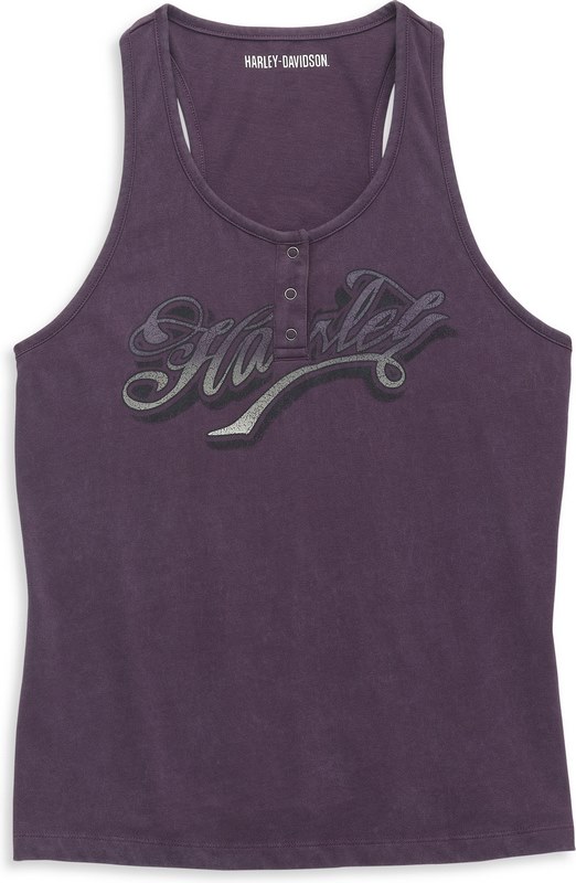 Harley-Davidson Tatoo Font Henley Racerback Tank For Women- Hortensia | 96074-22VW｜ワンダーテック