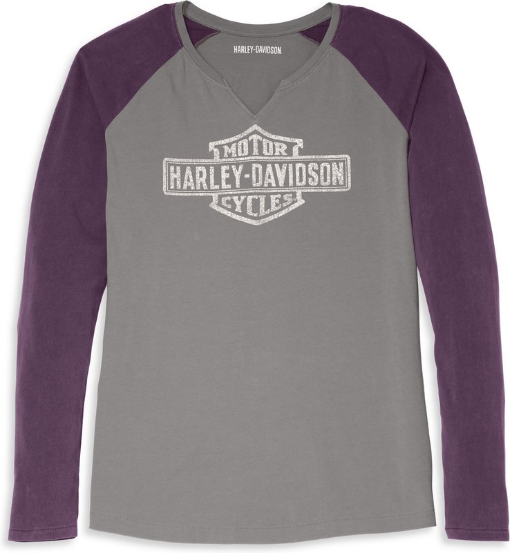 Harley-Davidson Notched Neck Raglan Sleeve Baseball Hem Tee For Women- Colorblock-Design | 96088-22VW|ワンダーテック