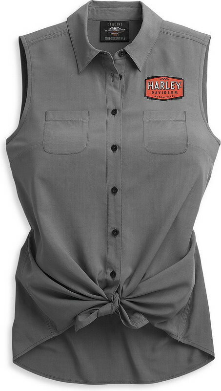 Harley-Davidson Logo Tie Front Shirt- Asphalt | 96493-21VW
