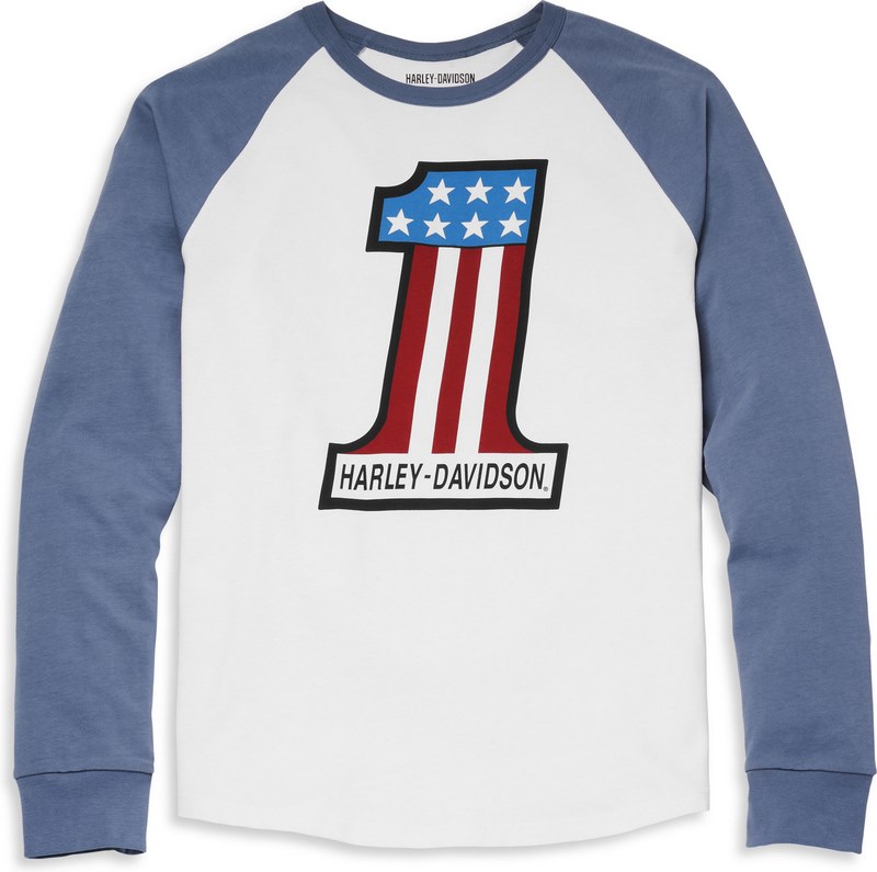 Harley-Davidson Men'S #1 Race Raglan Sleeve- Colorblock-Design-China Blue | 96068-22VM｜ワンダーテック