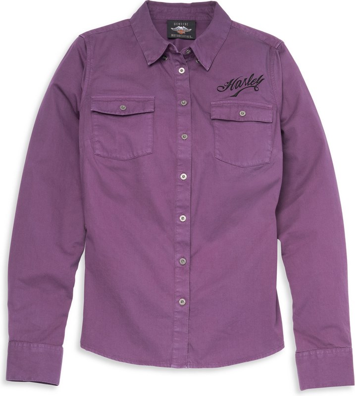 Harley-Davidson Women\'S Script Font Solid Soft Twill Shirt- Hortensia | 96122-22VW｜ワンダーテック