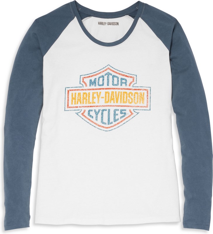 Harley-Davidson Scoop Neck Raglan Sleeve Baseball Hem Tee For Women- Colorblock Design | 96075-22VW