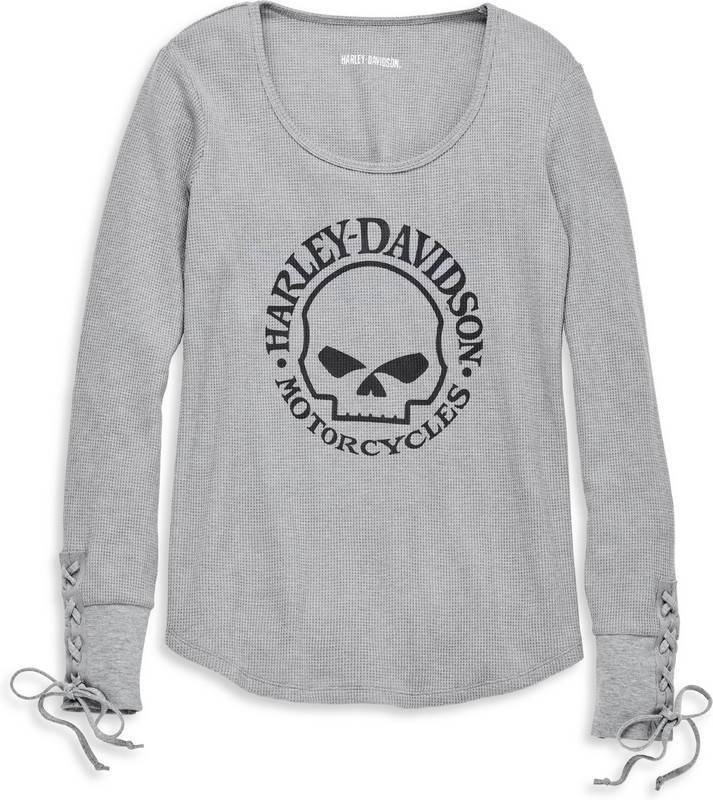 その他 Harley-Davidson Willie G Skull Laced Detail Waffle Knit Top For Women- Medium Heather Grey | 96213-22VW