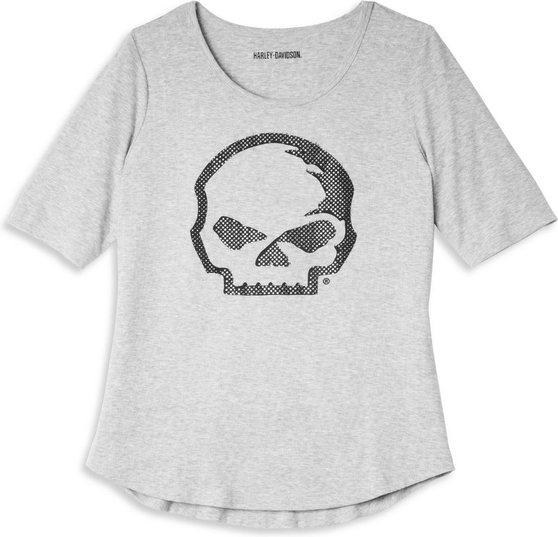 Harley-Davidson Women'S Wille G Skull Scoop Neck Graphic Tee With Rhinestones- Medium Heather Grey | 96251-22VW｜ワンダーテック 15,190円