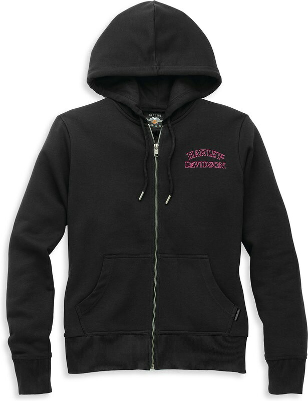 Harley-Davidson Willie G Skull Zip Front Hoodie With Rhinestones For Women- Black | 96256-22VW