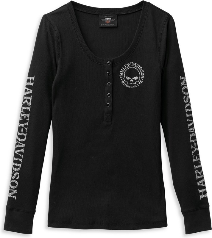 Harley-Davidson Women'S Skull Snap Front Long Sleeve Henley- Black Beauty 2 | 99099-22VW｜ワンダーテック