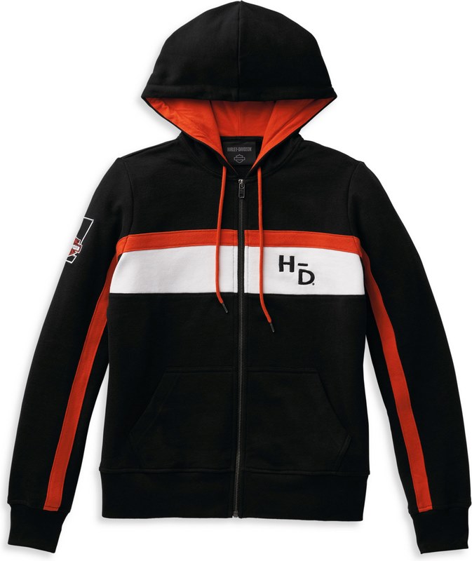 Harley-Davidson Women'S Rally Stripe Zip Front Hoodie- Colorblock-Design-Black Beauty | 99094-22VW|ワンダーテック