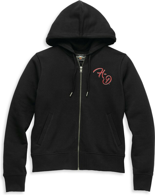 Harley-Davidson Silver Wing Script Zip Front Hoodie For Women- Black Beauty | 96247-22VW|ワンダーテック