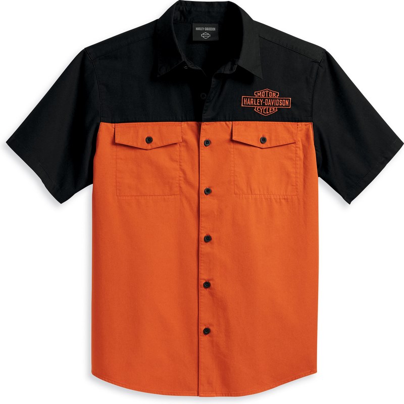 Harley-Davidson Shirt-Woven- Colorblock-Design-Bombay Brown | 96153-23VM