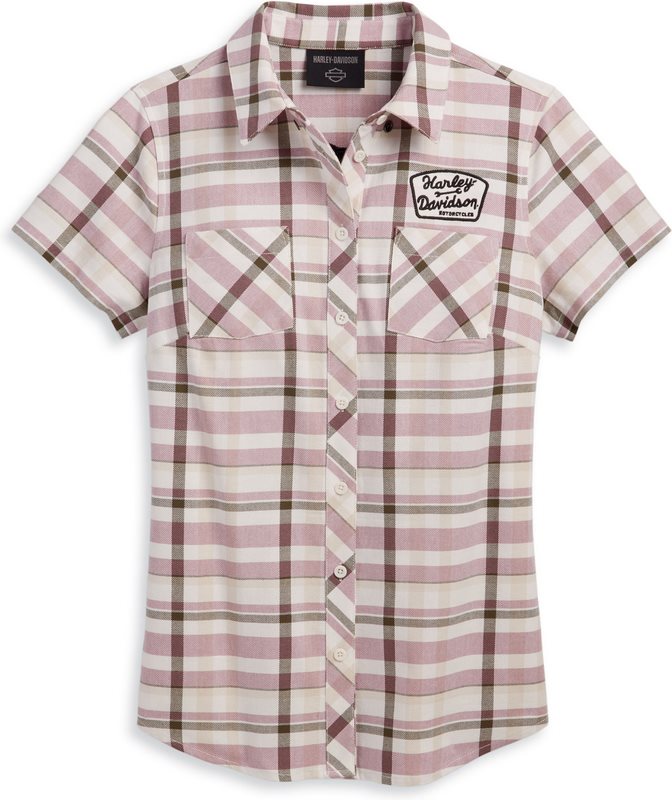 Harley-Davidson Women\'S Shift Gears Plaid Shirt- Yarn Dyed Plaid-Oatmeal | 96266-23VW|ワンダーテック