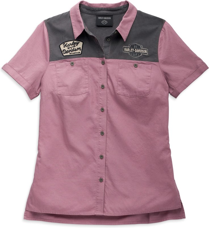 Harley-Davidson Shirt-Woven- Colorblock-Design-Dusky Orchid | 96282-23VW|ワンダーテック